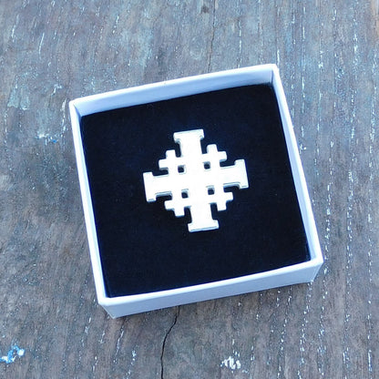 Jerusalem Cross Brooch, Handcast Pewter, Polished Finish