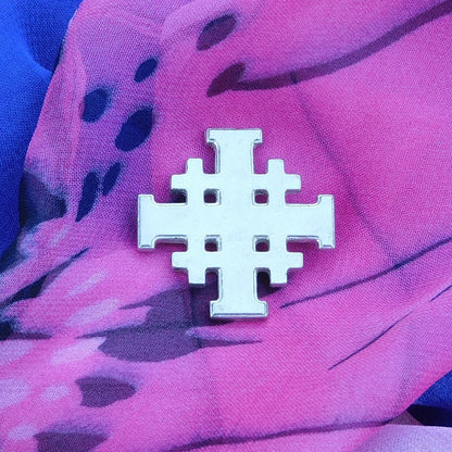 Jerusalem Cross Brooch, Handcast Pewter, Polished Finish