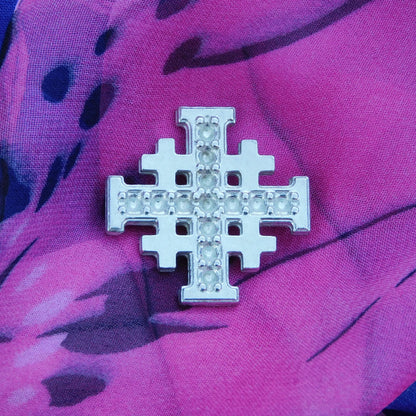 Jerusalem Cross Brooch (Dimpled Design), Handcast Pewter, Polished Finish