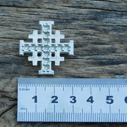 Jerusalem Cross Brooch (Dimpled Design), Handcast Pewter, Polished Finish