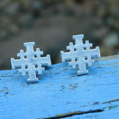 Jerusalem Cross Cufflinks, Handcast Pewter Cufflinks, Polished Finish