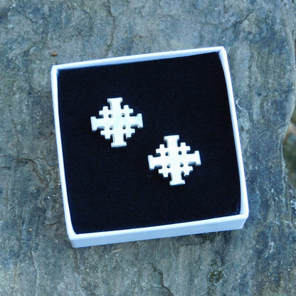 Jerusalem Cross Cufflinks, Handcast Pewter Cufflinks, Polished Finish