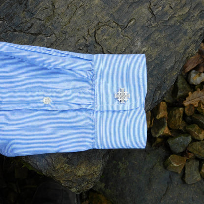 Jerusalem Cross Cufflinks (Dimpled Design), Handcast Pewter Cufflinks, Polished Finish