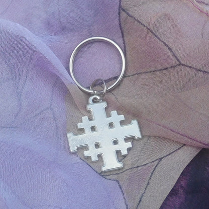 Jerusalem Cross Keyring, Five Fold Cross Keyring, Religious Keyring, Handmade in Finest Pewter, by William Sturt