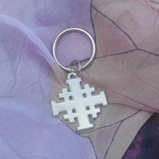 Jerusalem Cross Keyring, Five Fold Cross Keyring, Religious Keyring, Handmade in Finest Pewter, by William Sturt