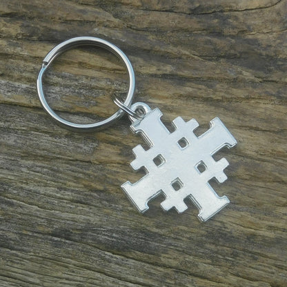 Jerusalem Cross Keyring, Five Fold Cross Keyring, Religious Keyring, Handmade in Finest Pewter, by William Sturt