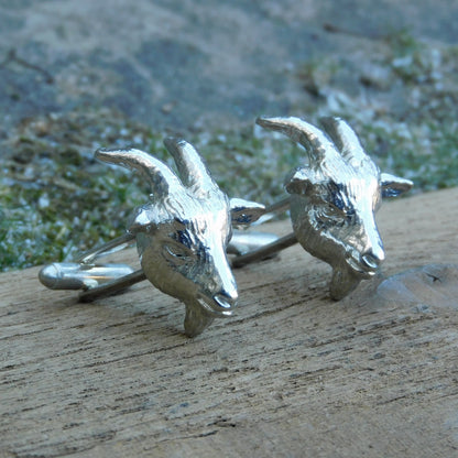 Goat Cufflinks (Larger Design), Handcast Pewter Cufflinks, Polished Finish
