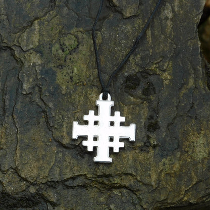Jerusalem Cross Pendant, Handcast Pewter, Polished, with Chain or Cord
