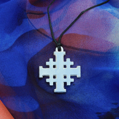 Jerusalem Cross Pendant, Handcast Pewter, Polished, with Chain or Cord