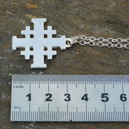 Jerusalem Cross Pendant, Dimpled Finish, Handcast Pewter, Polished, with Chain or Cord