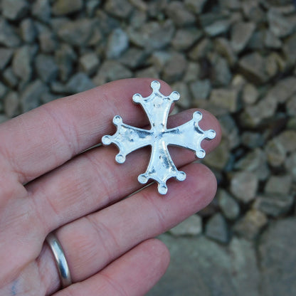 Occitan Cross Brooch, Handcast Pewter, Polished Finish