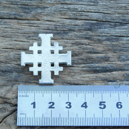 Jerusalem Cross Brooch, Handcast Pewter, Polished Finish