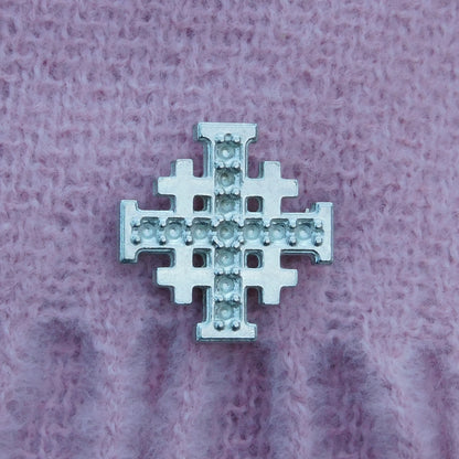 Jerusalem Cross Brooch (Dimpled Design), Handcast Pewter, Polished Finish