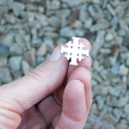 Jerusalem Cross Cufflinks, Handcast Pewter Cufflinks, Polished Finish