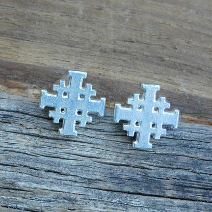 Jerusalem Cross Cufflinks, Handcast Pewter Cufflinks, Polished Finish