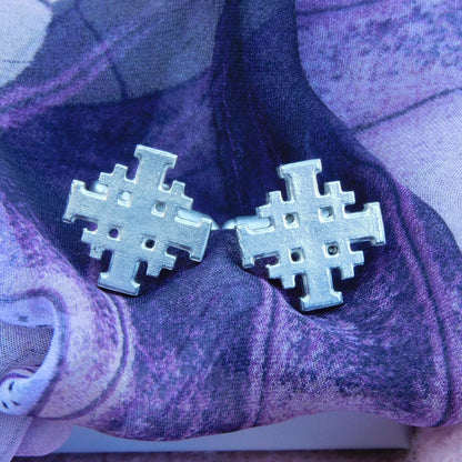 Jerusalem Cross Cufflinks, Handcast Pewter Cufflinks, Polished Finish