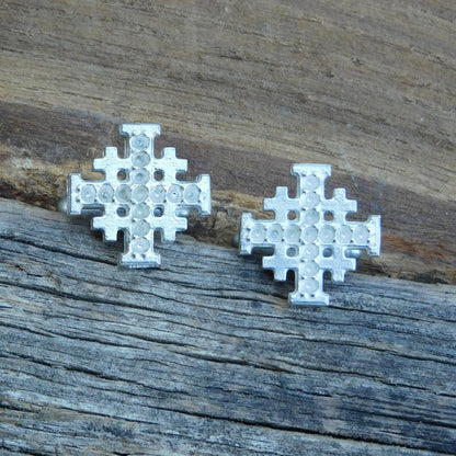Jerusalem Cross Cufflinks (Dimpled Design), Handcast Pewter Cufflinks, Polished Finish