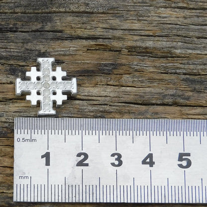 Jerusalem Cross Cufflinks (Dimpled Design), Handcast Pewter Cufflinks, Polished Finish