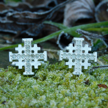 Jerusalem Cross Cufflinks (Dimpled Design), Handcast Pewter Cufflinks, Polished Finish