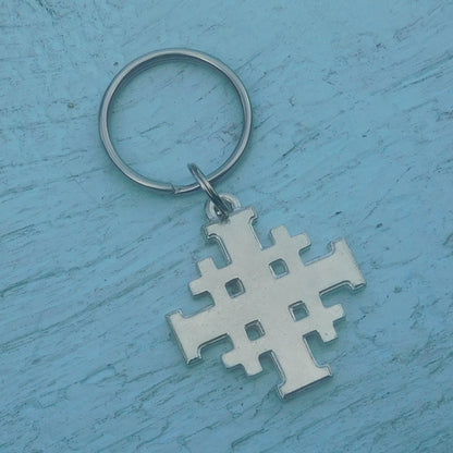 Jerusalem Cross Keyring, Five Fold Cross Keyring, Religious Keyring, Handmade in Finest Pewter, by William Sturt