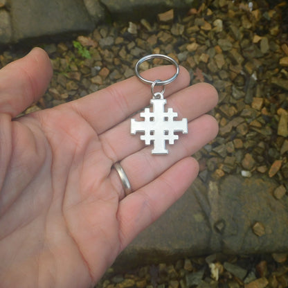 Jerusalem Cross Keyring, Five Fold Cross Keyring, Religious Keyring, Handmade in Finest Pewter, by William Sturt
