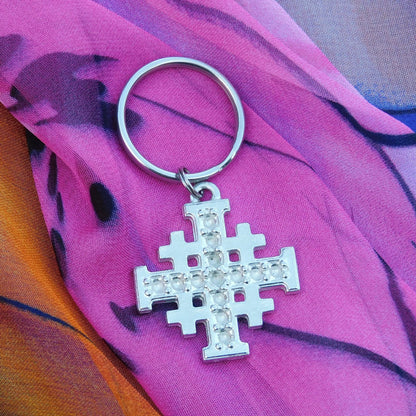 Jerusalem Cross Keyring, Five Fold Cross Keyring, Religious Keyring, Handmade in Finest Pewter, by William Sturt