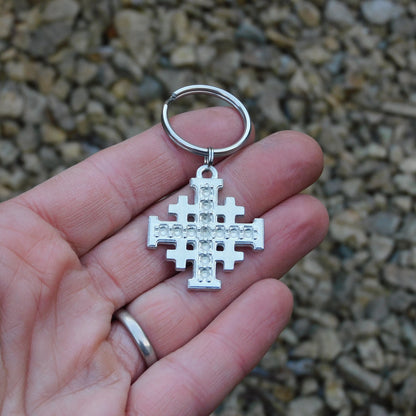 Jerusalem Cross Keyring, Five Fold Cross Keyring, Religious Keyring, Handmade in Finest Pewter, by William Sturt