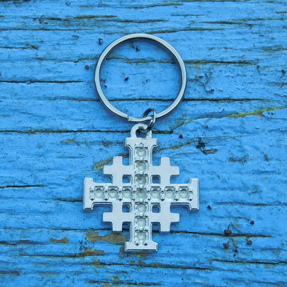 Jerusalem Cross Keyring, Five Fold Cross Keyring, Religious Keyring, Handmade in Finest Pewter, by William Sturt