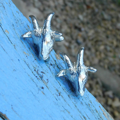 Goat Cufflinks (Larger Design), Handcast Pewter Cufflinks, Polished Finish