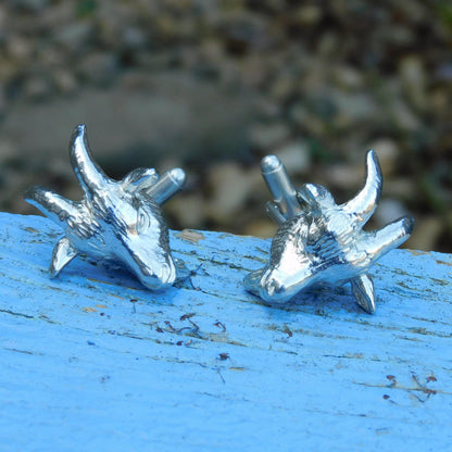 Goat Cufflinks (Larger Design), Handcast Pewter Cufflinks, Polished Finish