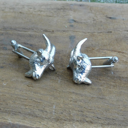 Goat Cufflinks (Larger Design), Handcast Pewter Cufflinks, Polished Finish