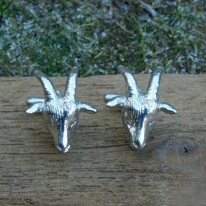 Goat Cufflinks (Larger Design), Handcast Pewter Cufflinks, Polished Finish