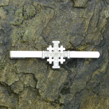 Jerusalem Cross Tie Clip (Dimpled Finish), Handcast Pewter Tie Clip, Polished Finish