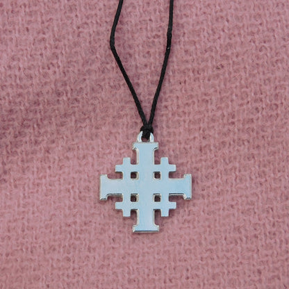 Jerusalem Cross Pendant, Handcast Pewter, Polished, with Chain or Cord