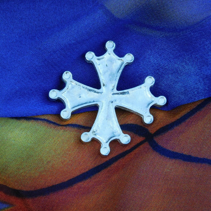 Occitan Cross Brooch, Handcast Pewter, Polished Finish