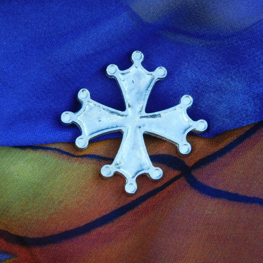 Occitan Cross Brooch, Handcast Pewter, Polished Finish