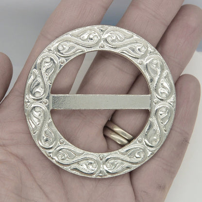 Celtic Vine Scarf Ring, Handcast Pewter Circle, Polished Finish
