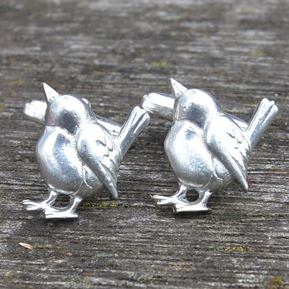 Wren Cufflinks, Handcast Pewter Cufflinks, Polished Finish