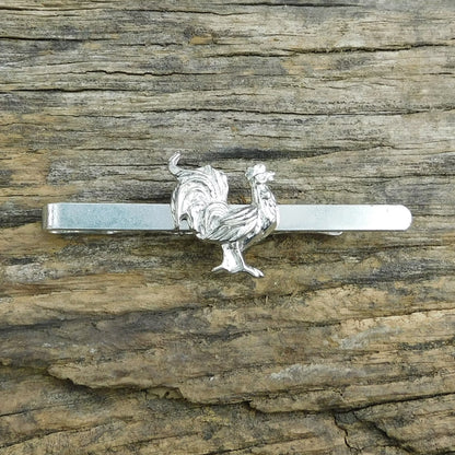 Cockerel Tie Clip, Handcast Pewter Tie Clip, Polished Finish