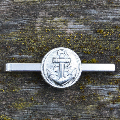 Anchor Tie Clip, Handcast Pewter Tie Clip, Polished Finish