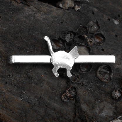 Cat Tie Clip, Standing Cat, Handcast Pewter Tie Clip, Polished Finish