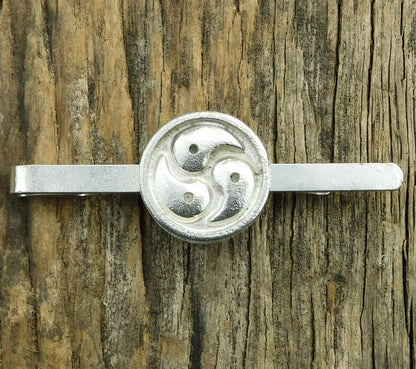 Triskelion Tie Clip, Handcast Pewter Tie Clip, Polished Finish