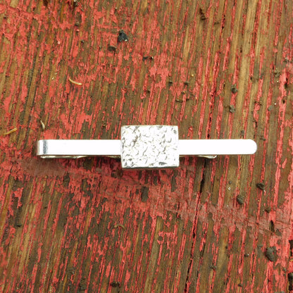 Hammered Rectangle Tie Clip, Handcast Pewter Tie Clip, Polished Finish
