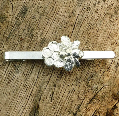 Honeycomb Bee Tie Clip, Handcast Pewter Tie Clip, Polished Finish