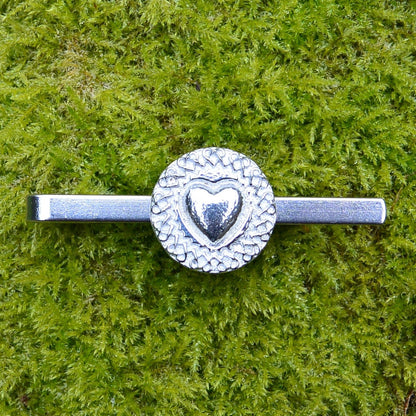 Celtic Heart Tie Clip, Handcast Pewter Tie Clip, Polished Finish