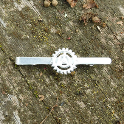 Cog Tie Clip, Handcast Pewter Tie Clip, Polished Finish