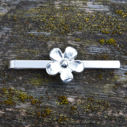 Daisy Tie Clip, Handcast Pewter Tie Clip, Polished Finish