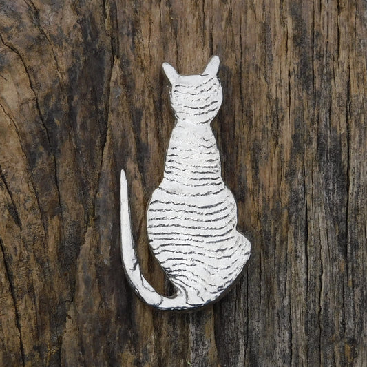 Cat Brooch, (Sitting Design), Handcast Pewter, Polished Finish