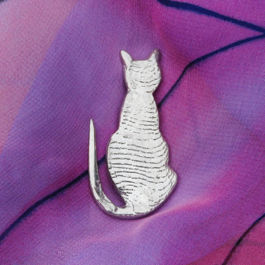 Cat Brooch, (Sitting Design), Handcast Pewter, Polished Finish