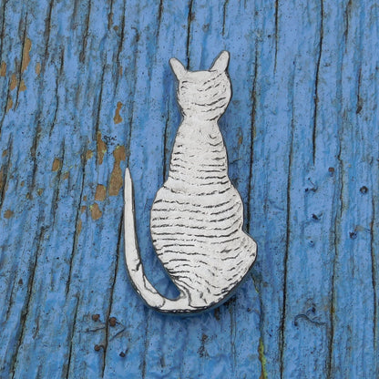 Cat Brooch, (Sitting Design), Handcast Pewter, Polished Finish